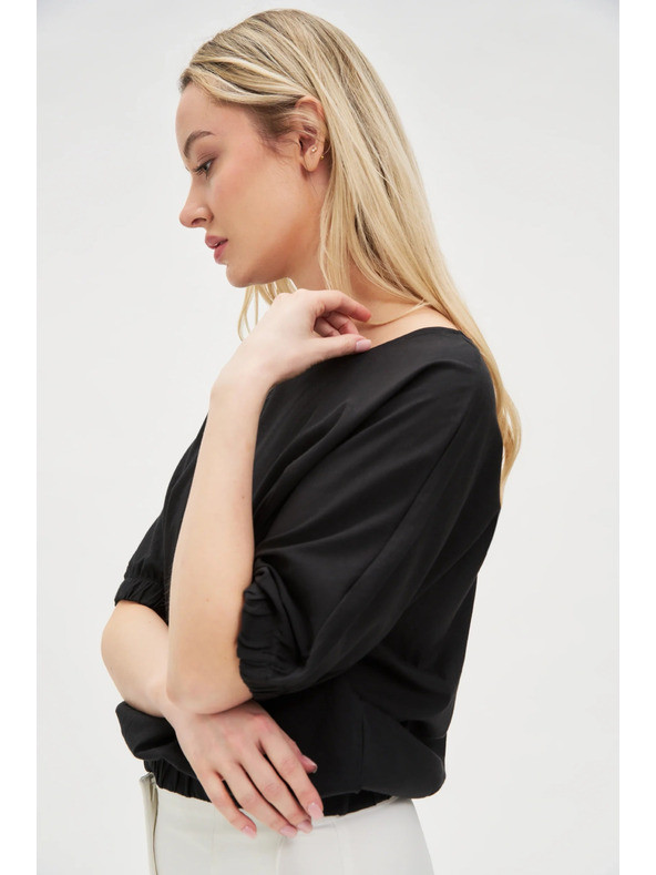 Moodo Μαύρο γυναικείο βαμβακερό μπλουζάκι Moodo