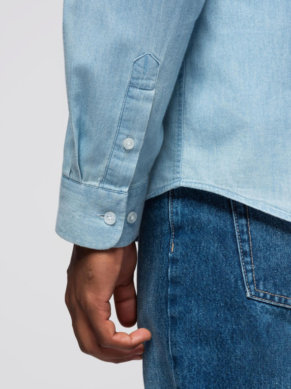Ombre Clothing Ανδρικό κεντημένο τζιν πουκάμισο με τσέπη - γαλάζιο Ombre Clothing