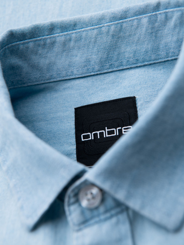 Ombre Clothing Ανδρικό κεντημένο τζιν πουκάμισο με τσέπη - γαλάζιο Ombre Clothing