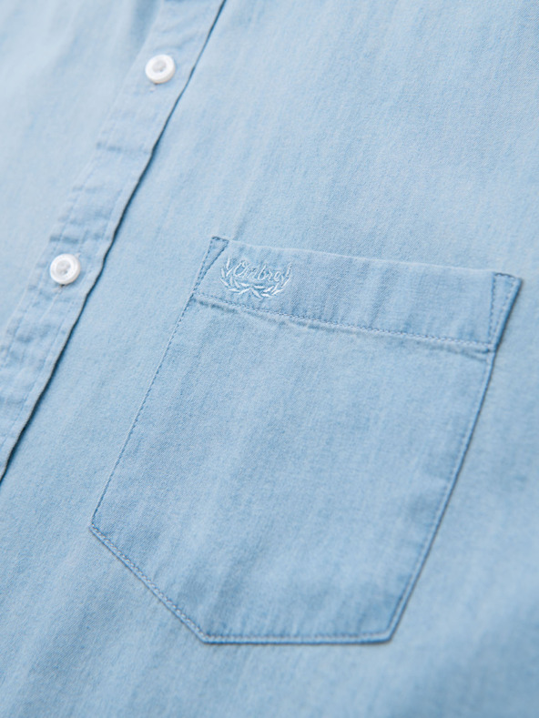 Ombre Clothing Ανδρικό κεντημένο τζιν πουκάμισο με τσέπη - γαλάζιο Ombre Clothing