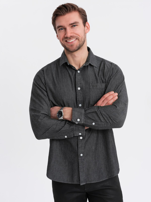 Ombre Clothing Ανδρικό τζιν πουκάμισο με κεντημένη τσέπη Ombre Clothing