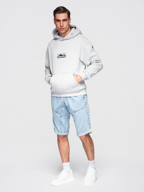 Ombre Clothing Ανδρικό κοντό τζιν σορτς με διακοσμητική ραφή - ανοιχτό μπλε